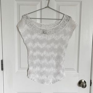 Y2K White Crinkle Top | Nicola | Medium